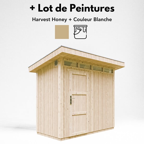 TIMBELA - Abri de Jardin Qualité Premium 3m² - L161xL294cm - Kit tout compris avec sol, tuiles bitumineuses, set de peinture-Construction de Panneaux LP SmartSide- Cabane de Jardin Timbela M901 HARVEST HONEY - large