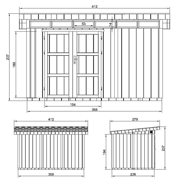 TIMBELA - Abri de jardin à base de bois en panneaux LP SmartSide 9 m² - Abri de jardin avec sol et tuiles bitumineuses L412xL279xH237 cm - Abri de jardin Timbela M904A- Couleur de peinture CAVERN STEEL - large