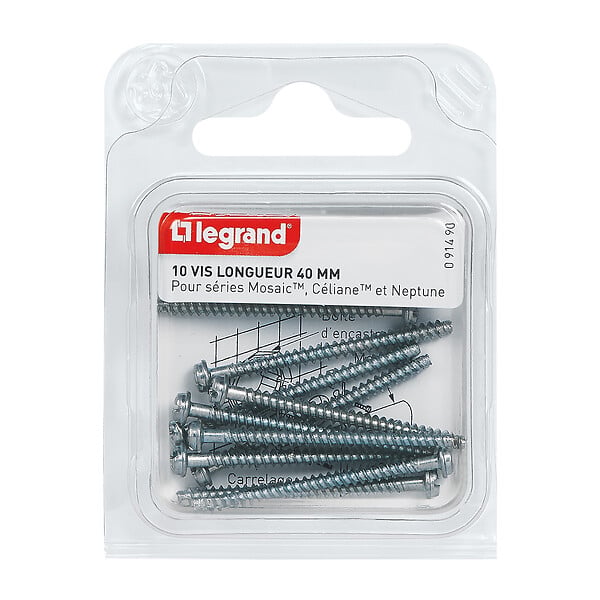 LEGRAND - Vis acier pour boîte Mosaic - Lot de 10 - Longueur 40 mm - large