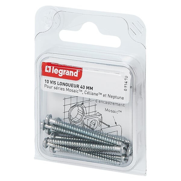 LEGRAND - Vis acier pour boîte Mosaic - Lot de 10 - Longueur 40 mm - large