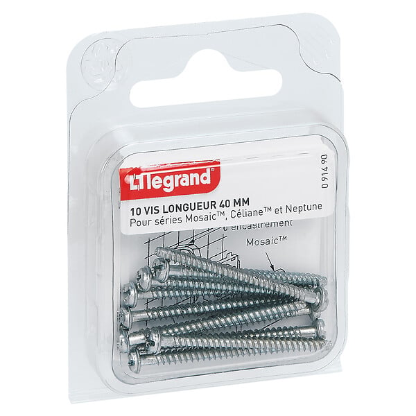 LEGRAND - Vis acier pour boîte Mosaic - Lot de 10 - Longueur 40 mm - large