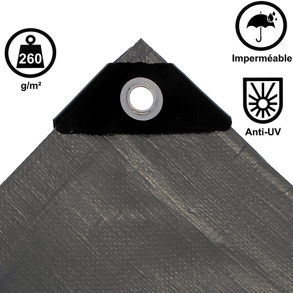GT MARKET - Bâche de protection grise ultra résistante - 260 g/m² - 8 x 12 mètres - large