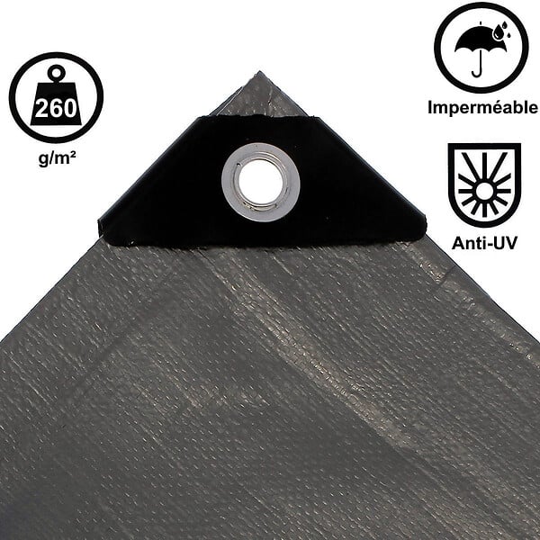 GT MARKET - Bâche de protection grise ultra résistante - 260 g/m² - 2 x 3 mètres - large