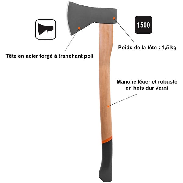 GT GARDEN - Lot de 2 haches avec manche en bois : hache + hachette - large