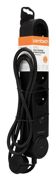ZENITECH - Bloc parafoudre IOTA 4 prises 16A avec interrupteur - Noir - large