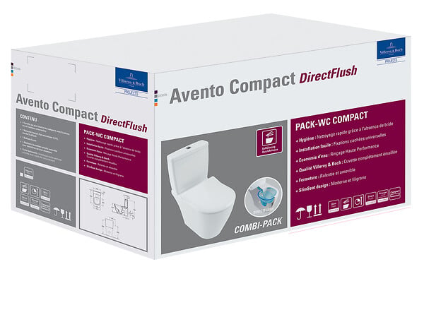 VILLEROY ET BOCH - Combi Pack AVENTO Direct Flush en céramique - Sortie horizontale - Couleur : BLANC- réf : 5641Q701 - VILLEROY ET BOCH - large