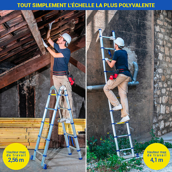 HOSTRÃ–M - Echelle télescopique articulée 3,2m STEMPAKT, escabeau 2x5 marches pliable professionnel multifonction, H max travail 4,1m, Garantie 5 ans, Hoström - large
