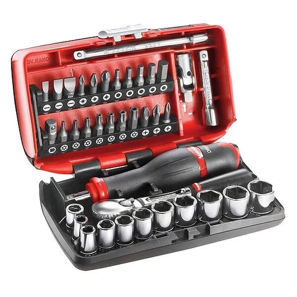 FACOM - Coffret clé à cliquet étanche + douilles 1/4" FACOM RL.NANO1PB 38 pièces - large