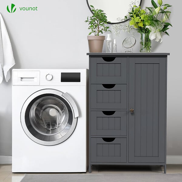 VOUNOT - Meuble de salle de bain rangement 4 tiroirs 1 porte 82x55x30cm gris - large