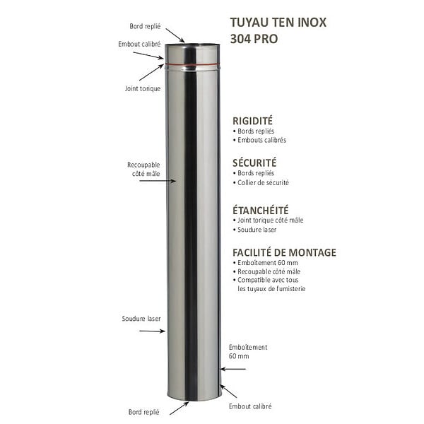 TEN - Tuyau rigide TEN 633200 inox 304 pro 33cm D200mm - large