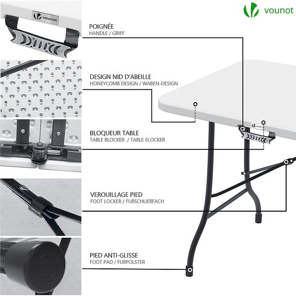 VOUNOT - Ensemble de Table et bancs camping pliables 180cm HDPE blanc - large