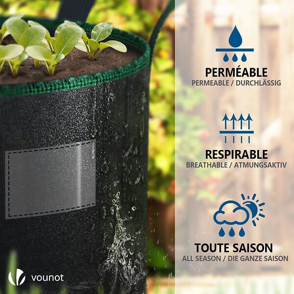 VOUNOT - Lot de 5 sacs de plantation non tisse 20L avec poignee Noir - large