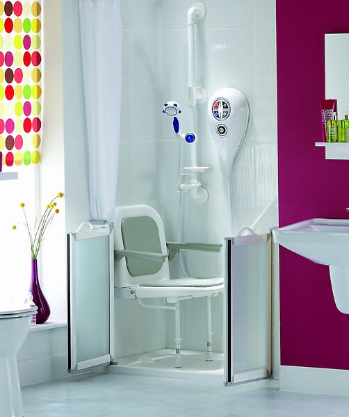 AKW - Siège de douche rembourré avec dossier et accoudoirs - Gris - large