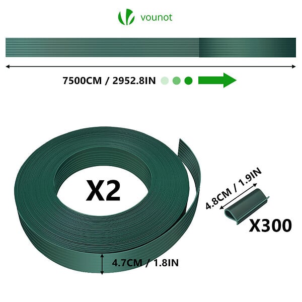 VOUNOT - Kit de lamelles occultantes PVC brise vue 150m x 4.7cm avec 300 clips Vert - large