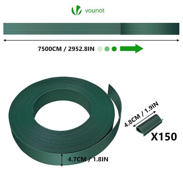 VOUNOT - Kit de lamelles occultantes PVC brise vue 75m x 4.7cm avec 150 clips Vert - large