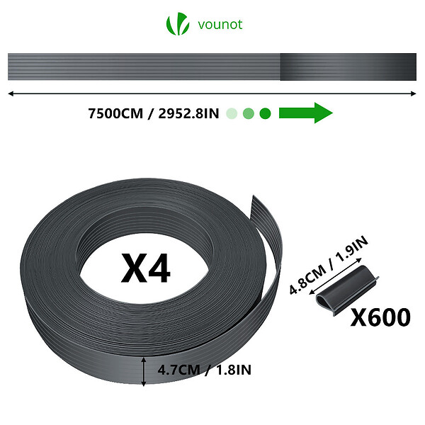VOUNOT - Kit de lamelles occultantes PVC brise vue 300m x 4.7cm avec 600 clips Gris - large