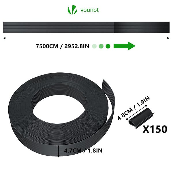 VOUNOT - Kit de lamelles occultantes PVC brise vue 75m x 4.7cm avec 150 clips Noir - large