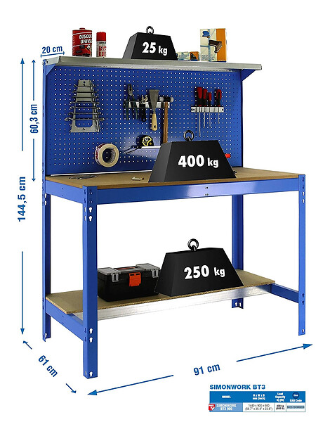 SIMON RACK - SimonRack - Kit Etabli 1440x900x600mm Charge 400Kg -  SIMONWORK BT3 900 BLEU/BOIS Simon Rack - large