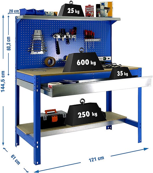 SIMON RACK - SimonRack - Kit Etabli 1440x1200x600mm Charge 600Kg -  SIMONWORK BT3 BOX 1200 BLEU/BOIS SIMONRACK - large