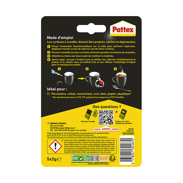 PATTEX - Colle cyanoacrylate liquide - Lot de 5 - 2g pièce - large