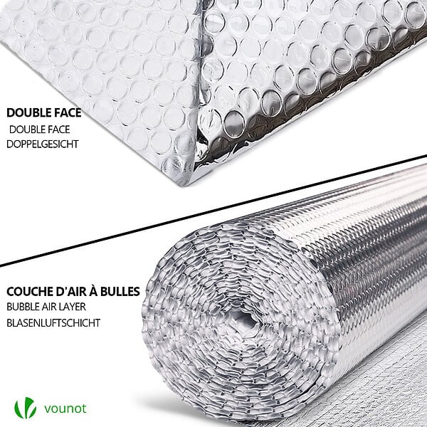 VOUNOT - Isolant thermique a bulle double couche aluminium radiateur reflecteur 1.22x20m - large