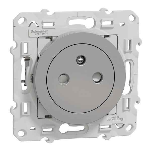SCHNEIDER ELECTRIC - Prise de courant 2P+T affleurante Odace - Aluminium - 16 A - large