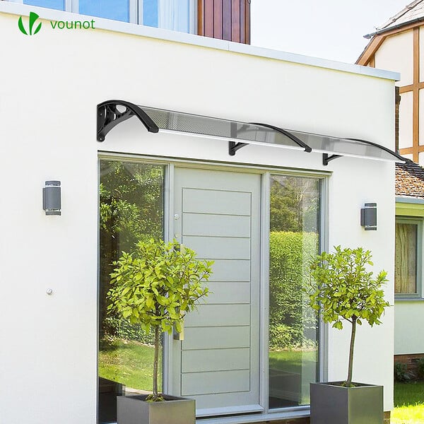 VOUNOT - Auvent de porte marquise 200x80 cm transparent en Polycarbonate anti UV Noir - large