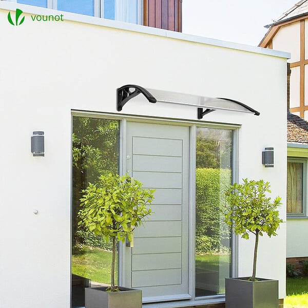 VOUNOT - Auvent de porte marquise 120x80 cm transparent en Polycarbonate anti UV Noir - large