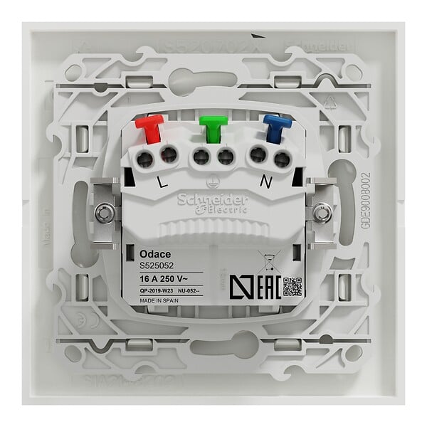 SCHNEIDER ELECTRIC - Prise électrique encastrée Odace 2P+T - Blanc - Lot de 5 - large