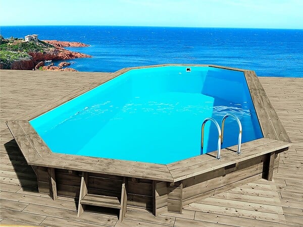HABITAT ET JARDIN - Piscine bois " Cancun " - 6.53 x 4.41 x 1.45 m + Pompe à chaleur - Puissance 6.1 kW - - large