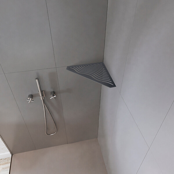U-TILE - Tablette d'angle douche  Gris ardoise Aqua - 5 côtés - large