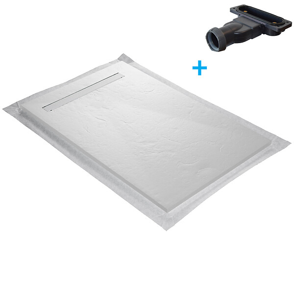 U-TILE - Receveur de douche blanc 120 x 80 cm en résine aspect ardoise - grille caniveau - large