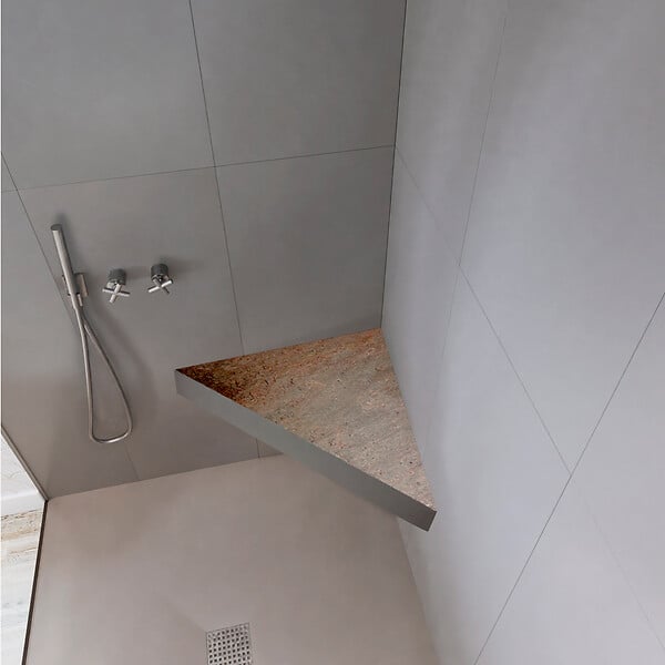 U-TILE - Banc d'angle pour douche en pierre naturelle 53 x 53 x 8 cm - coloris cuivre - large