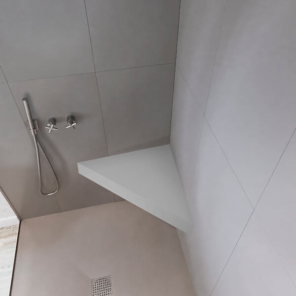 U-TILE - Banc d'angle pour douche en solid surface lisse 53 x 53 x 8 cm - coloris blanc - large