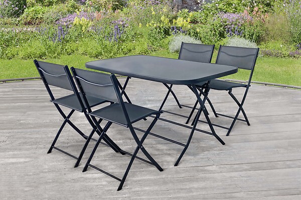 Salon de jardin - Acier - Gris anthracite - 4 personnes - large