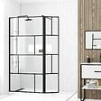 AURLANE - Paroi de douche avec pivot 80+40x195cm - Sérigraphie type Briques et Profilés Noir - DARK BLOCKS - vignette