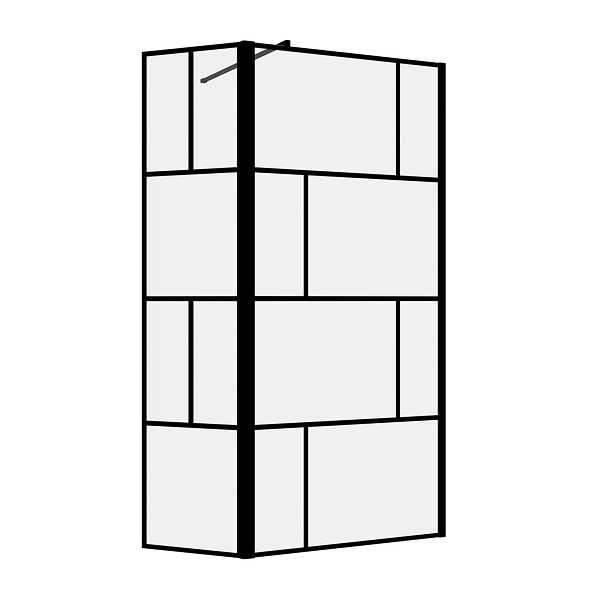AURLANE - Paroi de douche avec pivot 80+40x195cm - Sérigraphie type Briques et Profilés Noir - DARK BLOCKS - large