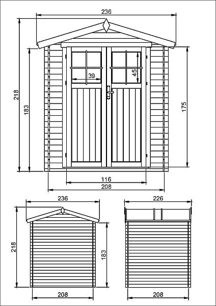 TIMBELA - Abri de jardin en bois AVEC SOL TRAITÉ porte verrouillable de haute qualité - Stockage extérieur I236xL226xH218 cm/ 4,33 m2 - M369F+M369G - large