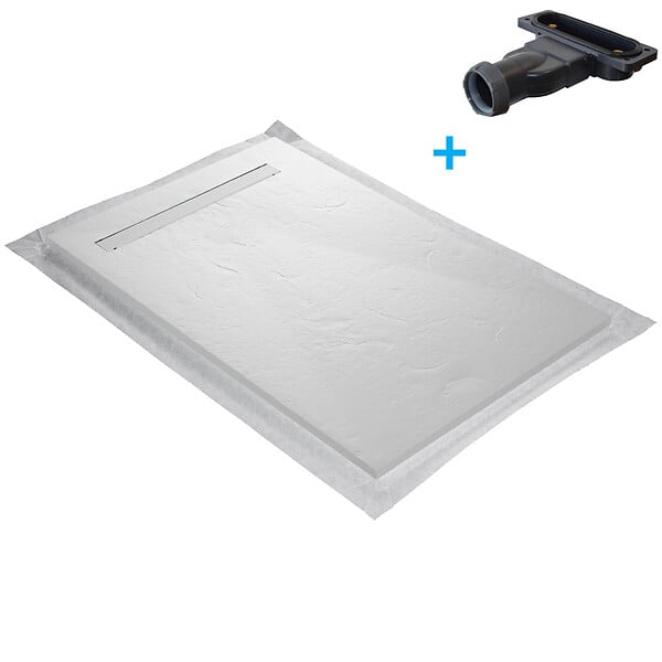 U-TILE - Receveur de douche blanc 120 x 90 cm ultra léger en résine aspect ardoise - grille caniveau - large