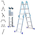 HOSTRÃ–M - Echelle pliante articulée STAVALANCE 4x3 marches, echafaudage multifonction, ecarteur de mur, escabeau, 2 plaques plateforme de travail, Hostrom - vignette