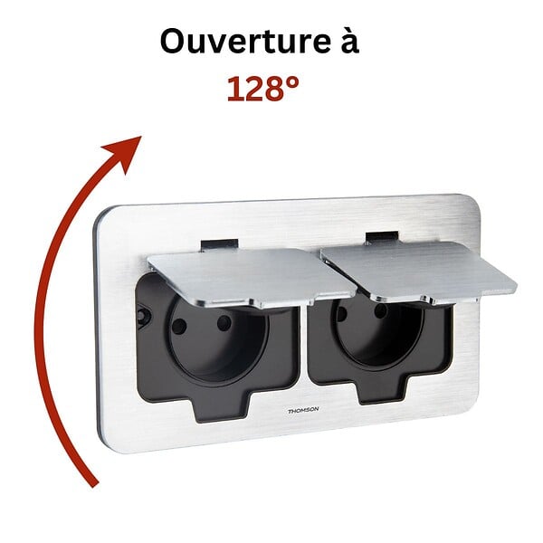 PROTEC - Double prise de sol étanche Initiale 16A 2P+T IP55 - Métal brossé - Protec - large