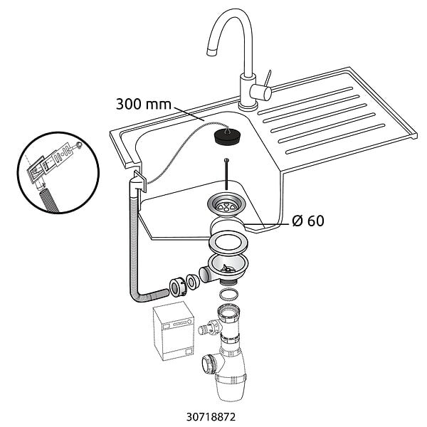 WIRQUIN - Bonde évier d60 grille inox avec trop plein - large