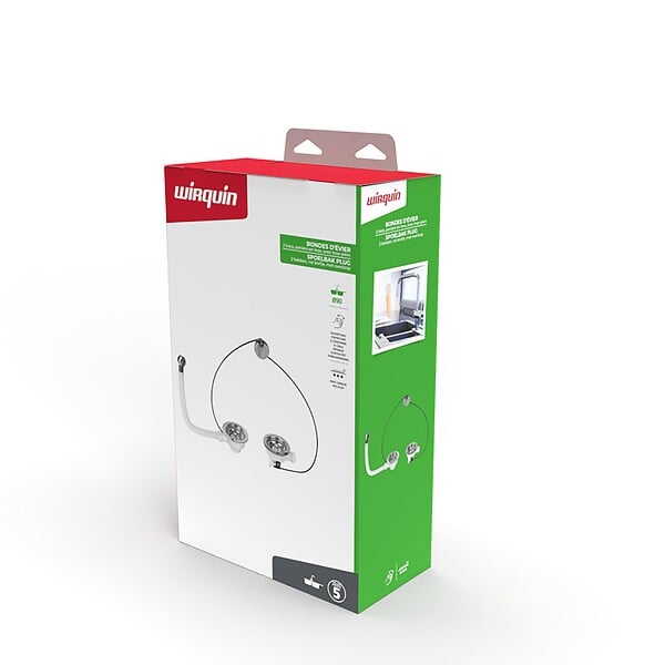WIRQUIN - Bonde évier d90 2 bacs commande à câble - large