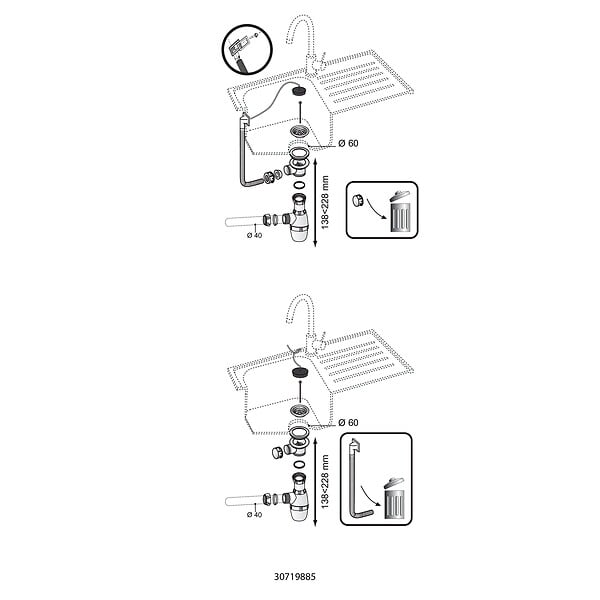 WIRQUIN - Ensemble évier 1bac siphon NF et bonde à bouchon avec TP - large