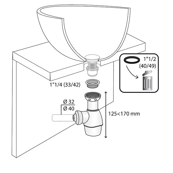 WIRQUIN - Siphon de lavabo universel TOUT EN UN réglable en hauteur - large