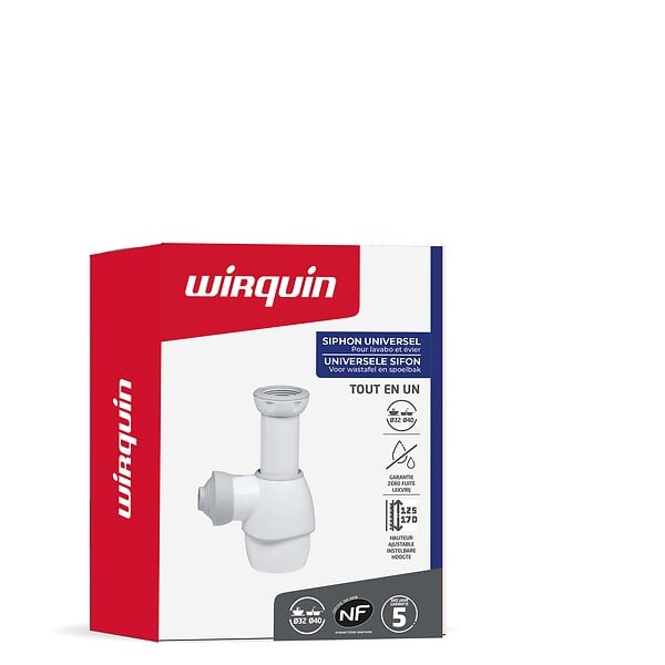 WIRQUIN - Siphon de lavabo universel TOUT EN UN réglable en hauteur - large