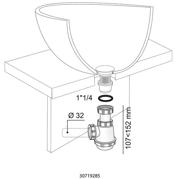 WIRQUIN - Siphon lavabo culot court réglable - large