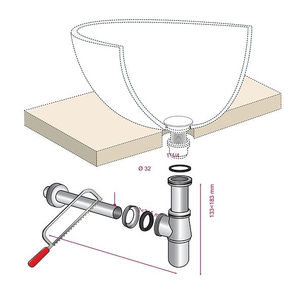 WIRQUIN - Siphon lavabo laiton chromé avec tubulure et rosace SL211B - large