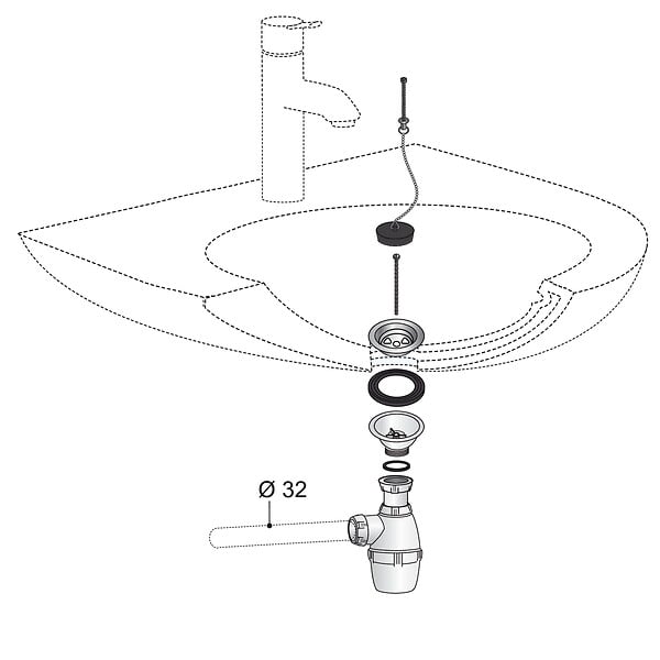 WIRQUIN - Vidage complet lavabo grille inox - large