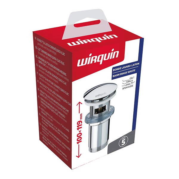 WIRQUIN - Bonde de lavabo XS PURE Quick-Clac avec trop plein - large
